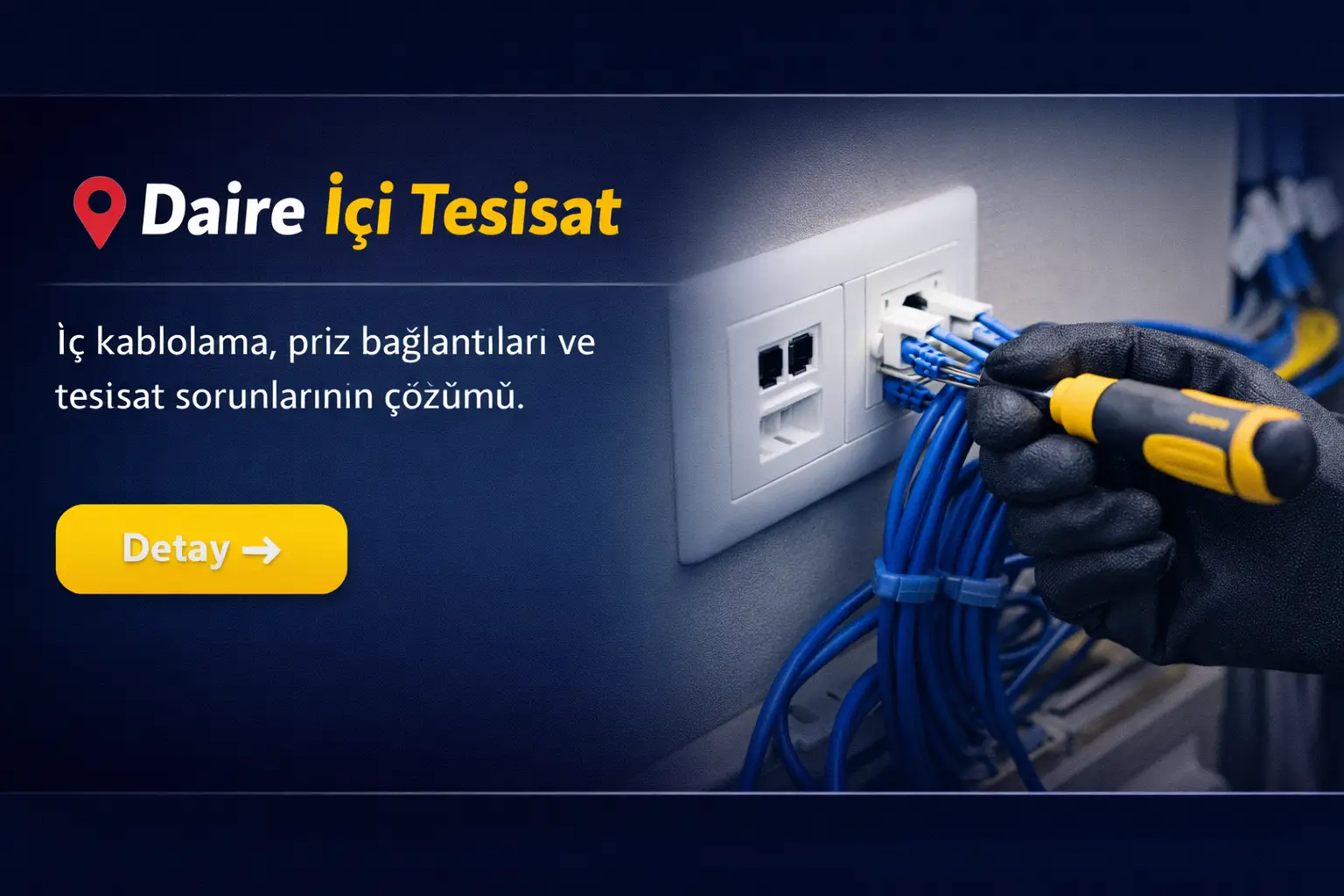 Daire içi internet kablolama ve fiber tesisat kurulumu yapan teknik servis