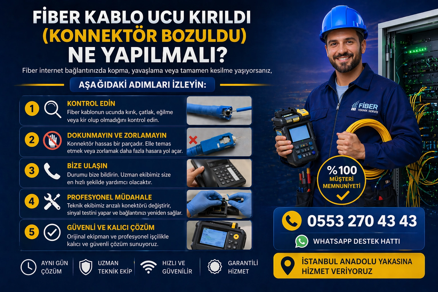Fiber kablo ucu kırıldı konnektör bozuldu çözüm adımları ve teknik servis