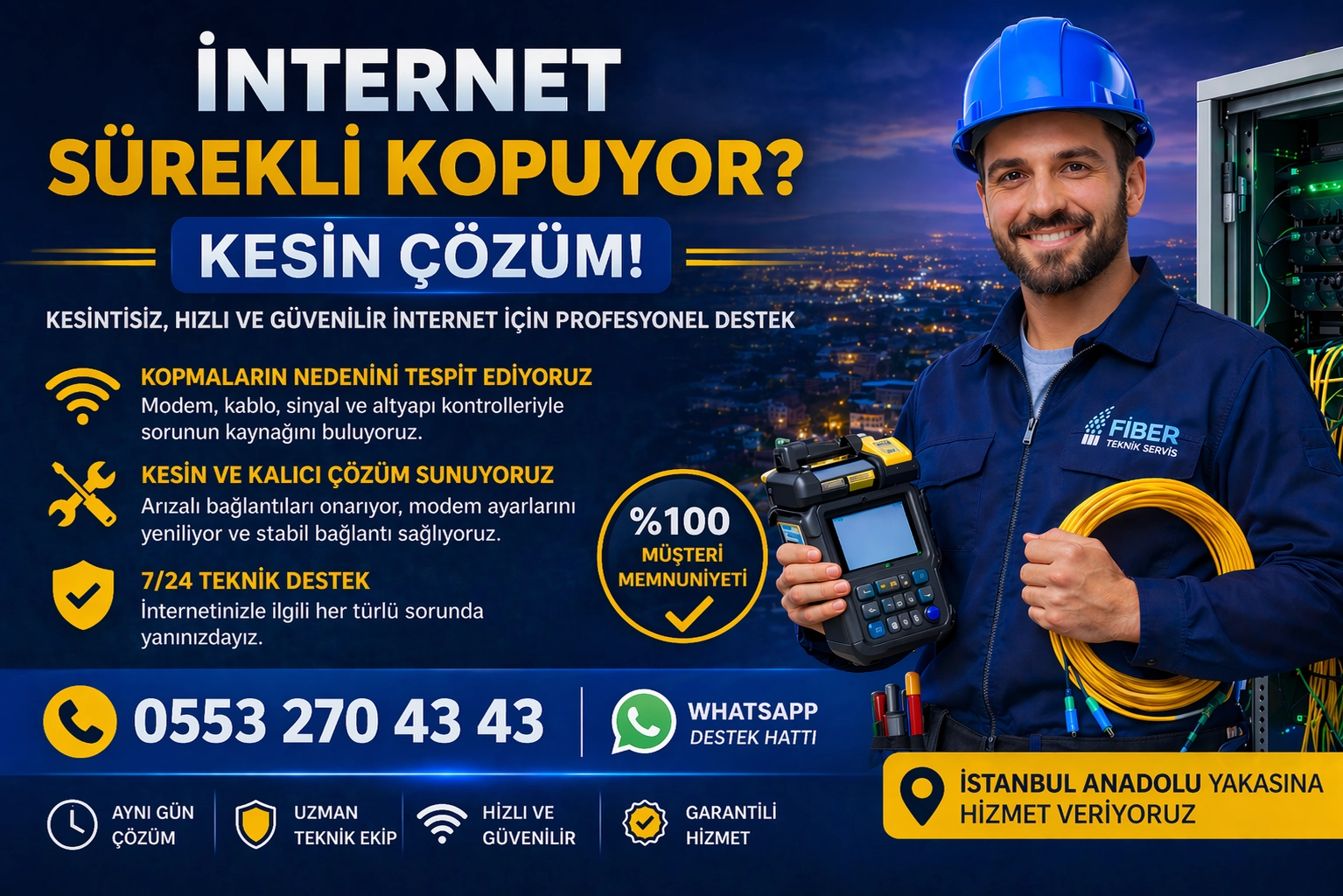 İnternet sürekli kopuyor sorunu için İstanbul Anadolu Yakası fiber arıza çözüm teknik servis