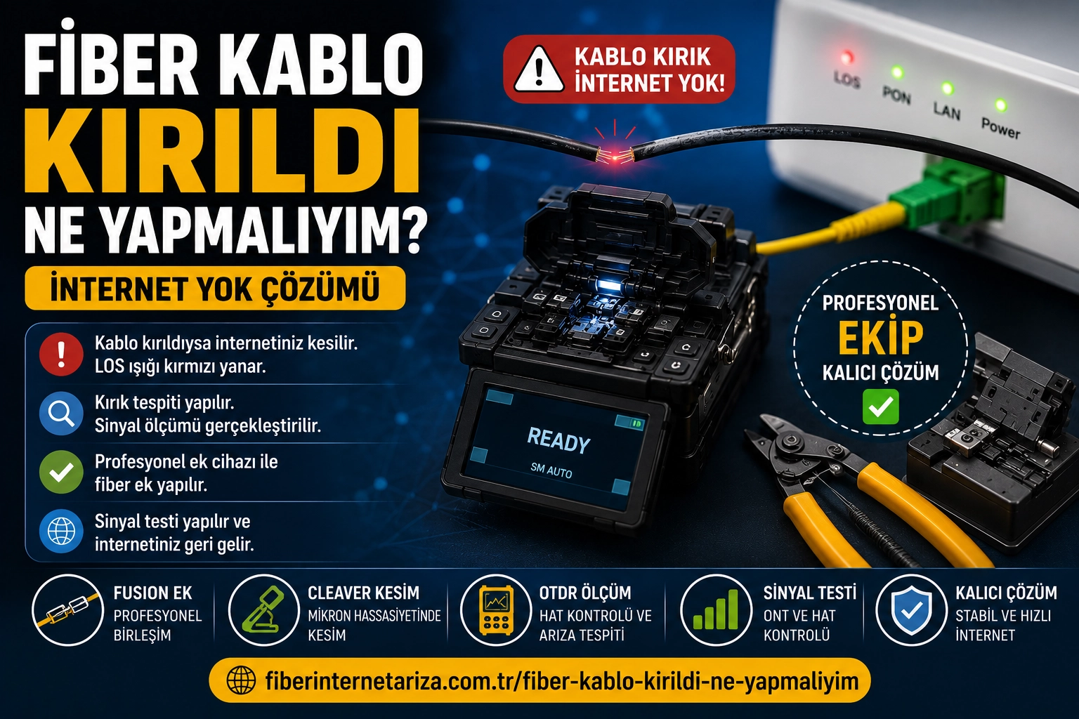 Kırılmış fiber internet kablosu ve LOS ışığı arızası çözümü
