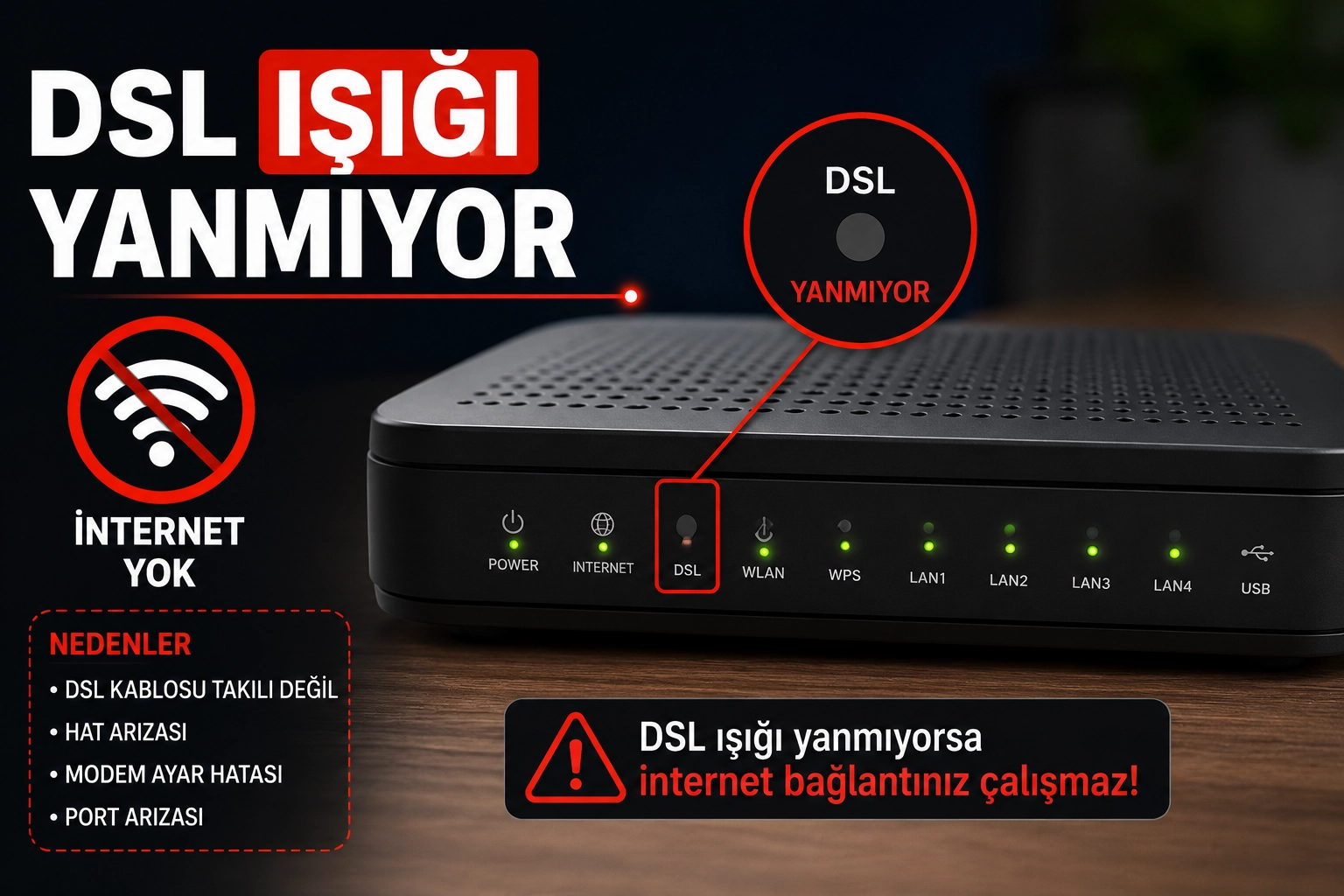 DSL ışığı yanmıyor modem çözümü
